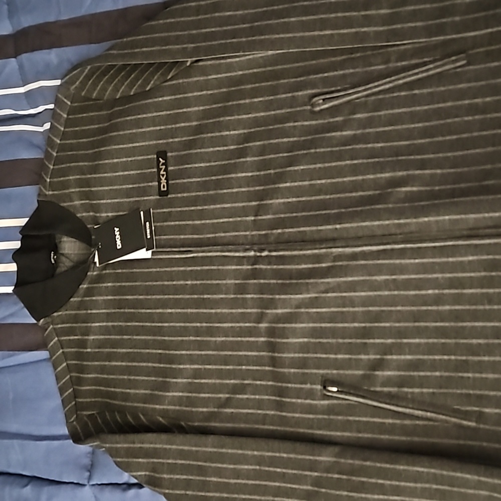 Set Of DKNY  .Charcoal Gray w/ Pinstripes.Zip Up Jacket & Joggers.NEW W/ TAGS